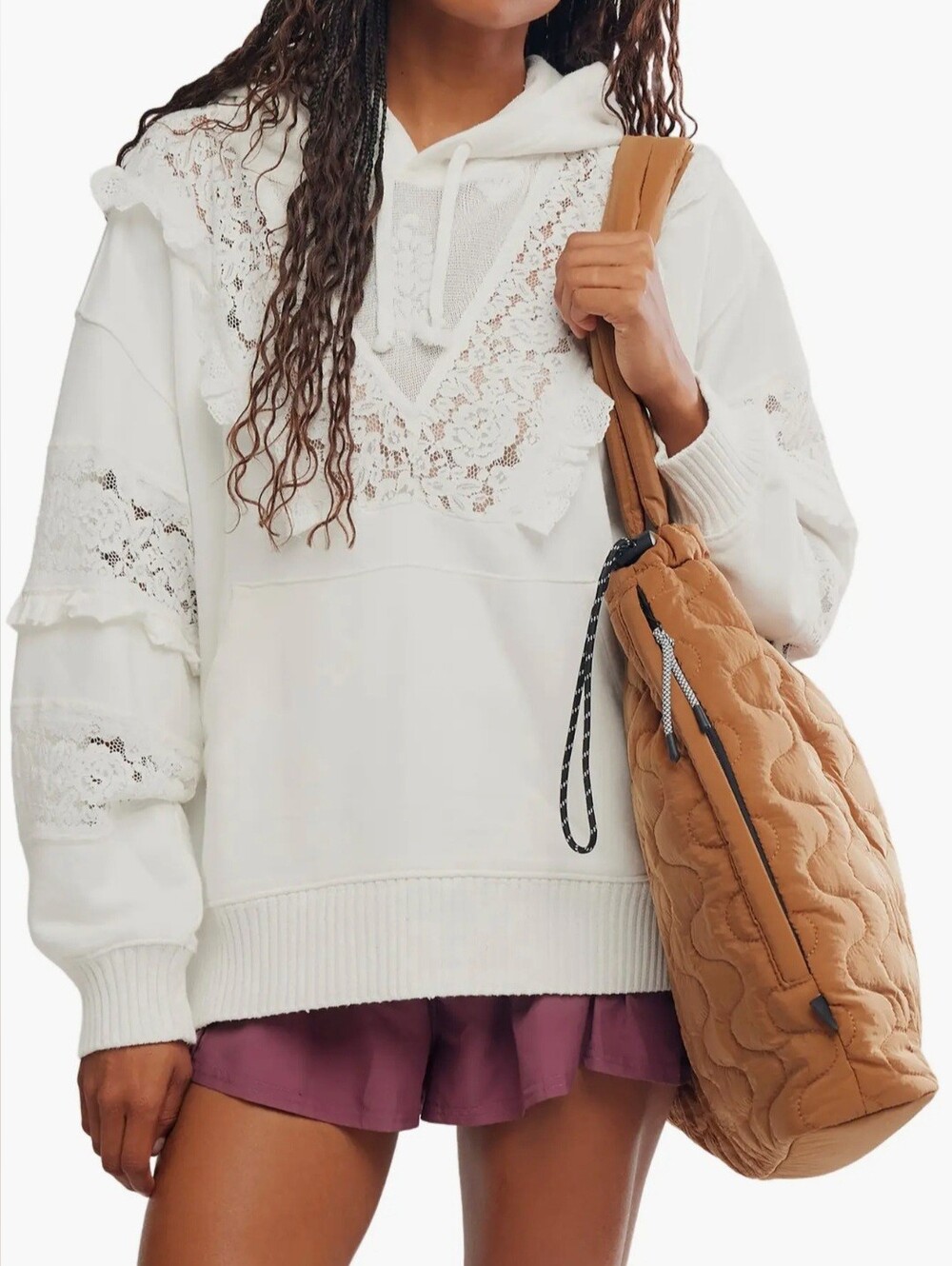 New Free People Movement Sweatshirt Hooded With Lace Detailing - Picture 6 of 12